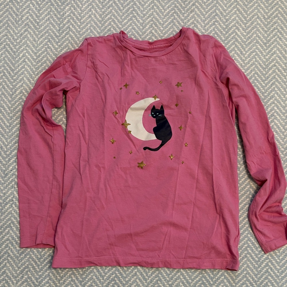Crewcuts Pink Long Sleeve Shirt with Halloween Cat and Moon